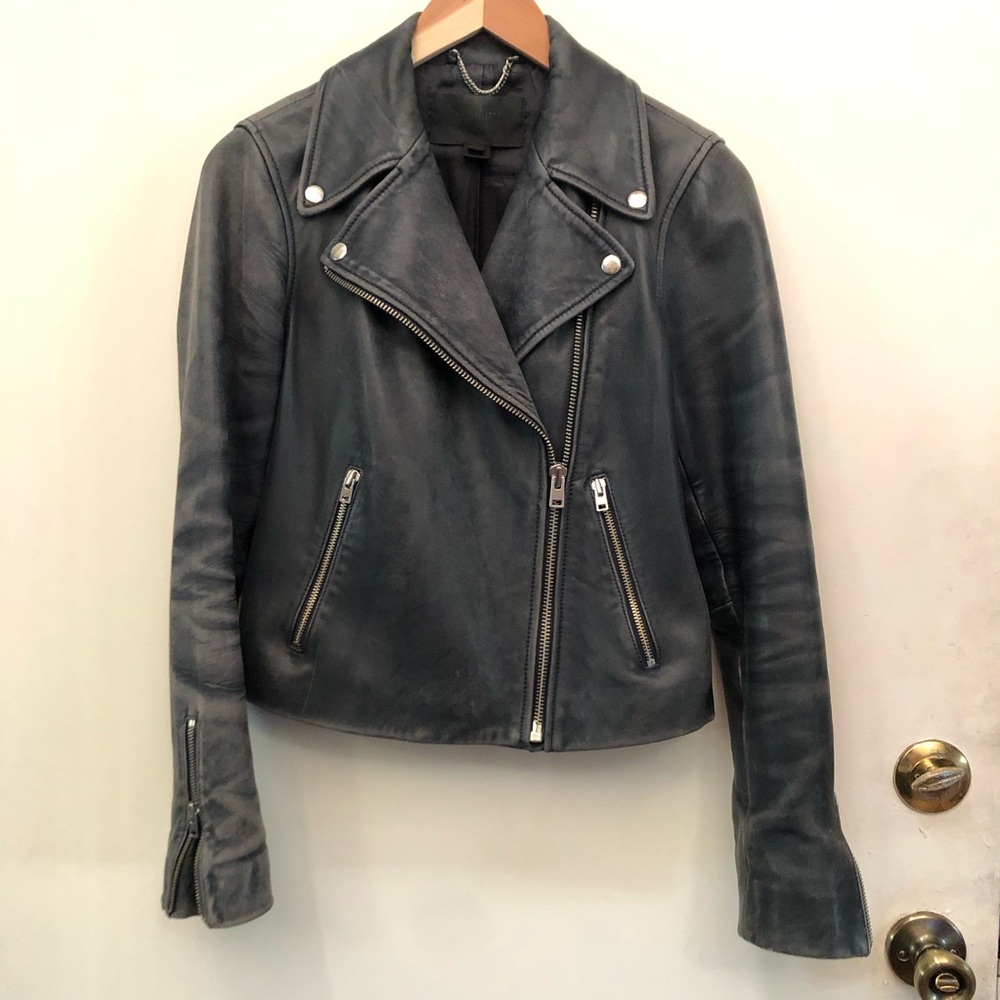 J Crew Collection Leather Biker Jacket - Medium Gray - No fabric tag